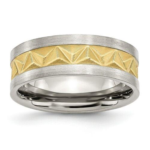 楽天サンガChisel Stainless Steel Grooved Yellow IP-plated Mens 8mm Brushed Band メンズ