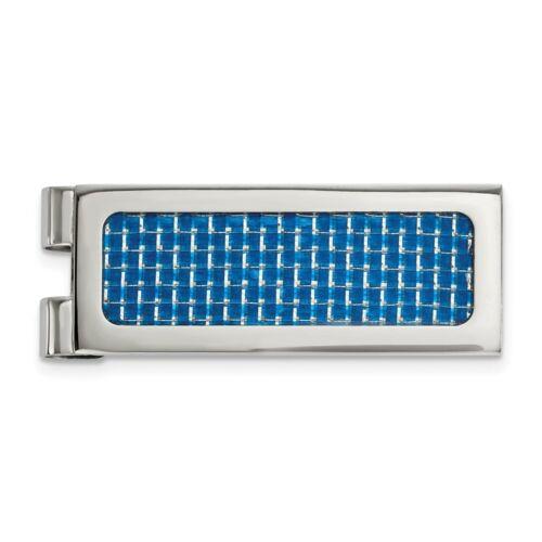 Chisel Stainless Steel Polished with Blue Carbon Fiber Inlay Money Clip 