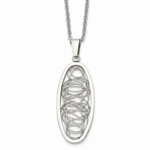 Chisel Stainless Steel Wire Designed Oval Pendant Necklace ユニセックス