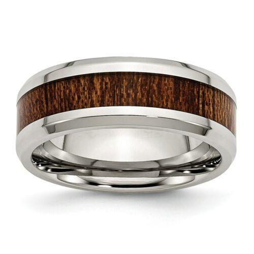 楽天サンガChisel Stainless Steel Polished Brown Wood Inlay Enameled 8.00mm Ring ユニセックス