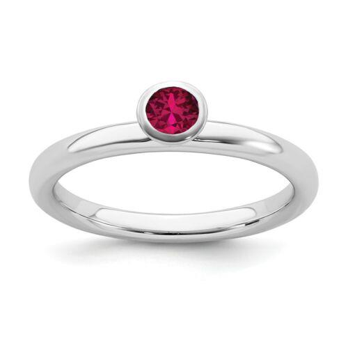 Sterling Silver Stackable Expressions High 4mm Round Created Ruby Ring ユニセックス