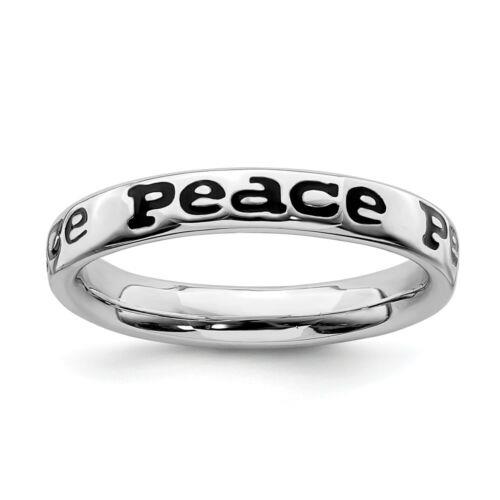 楽天サンガSterling Silver Stackable Expressions Polished Enameled Peace Ring ユニセックス