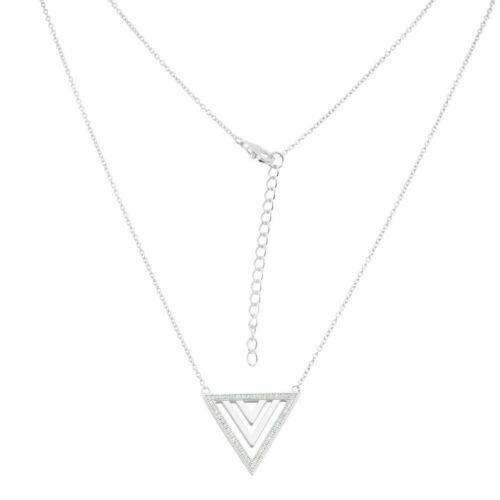 Classic Sterling Silver CZ and Shiny Open Triangles Necklace ユニセックス