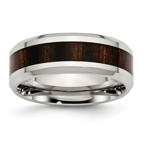 楽天サンガChisel Stainless Steel Polished Black Wood Inlay Enameled 8.00mm Ring ユニセックス