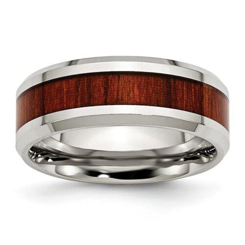 楽天サンガChisel Stainless Steel Polished Red Wood Inlay Enameled 8.00mm Ring ユニセックス