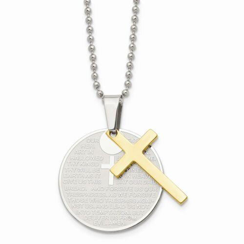 楽天サンガChisel Stainless Steel Brushed/Polished Yellow IP Lords Prayer Cross Necklace ユニセックス