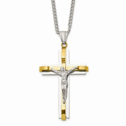 楽天サンガChisel Stainless Steel Polished Yellow IP Crucifix Necklace ユニセックス