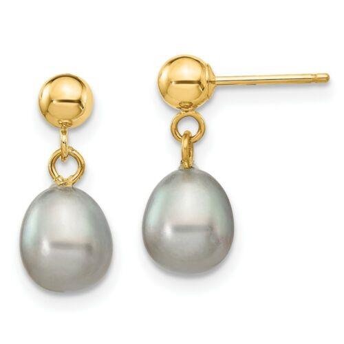 Jewelry 14k 6-7mm Grey Rice Freshwater Cultured Pearl Dangle Post Earrings ユニセックス