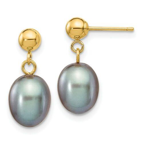 Jewelry 14k 7-8mm Grey Rice Freshwater Cultured Pearl Dangle Post Earrings ユニセックス