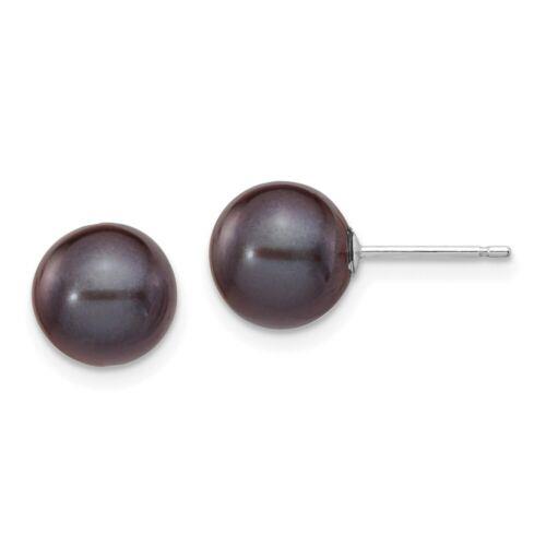 Jewelry 14k White Gold 8-9mm Black Round FW Cultured Pearl Stud Post Earrings ˥å