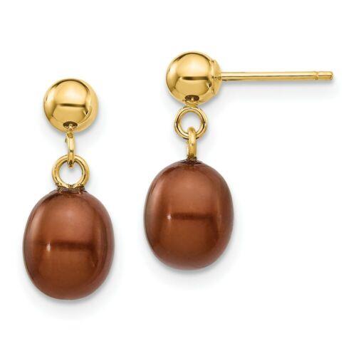 Jewelry 14k 6-7mm Brown Rice Freshwater Cultured Pearl Dangle Post Earrings ユニセックス