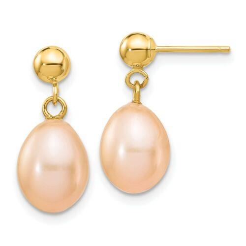 Jewelry 14k 7-8mm Pink Rice Freshwater Cultured Pearl Dangle Post Earrings ユニセックス