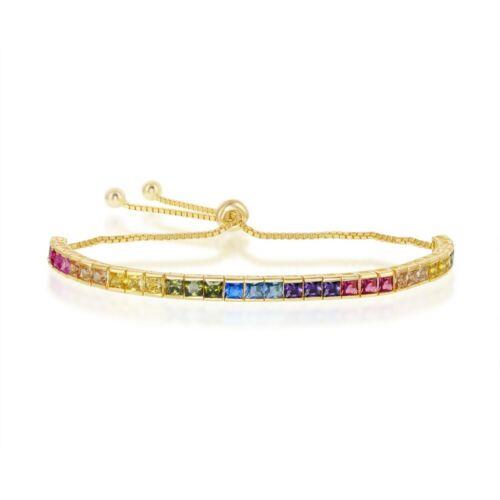 Classic Sterling Silver GP Rainbow CZ Channel-Setting Bolo Bracelet ユニセックス