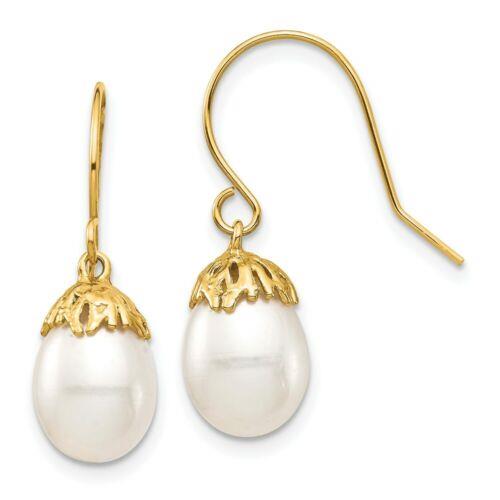 Jewelry 14K 7-8mm White Rice Freshwater Cultured Pearl Dangle Earrings ユニセックス