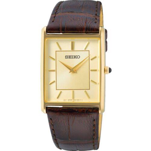 Seiko Men's Watch Essentials Quartz Champagne Dial Brown Leather Strap SWR064P1 