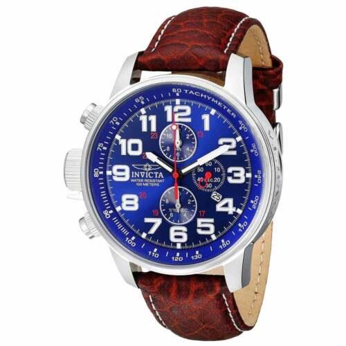 Invicta Men s Watch Force Chronograph Blue Dial Brown Leather Strap Lefty 3328 メンズ