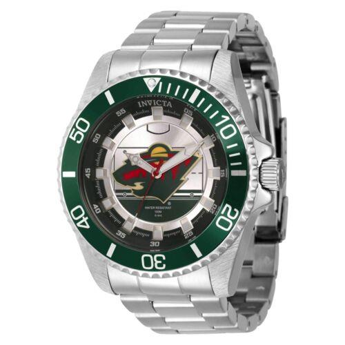 Invicta Men's Watch NHL Minnesota Wild Silver and Green Rotating Bezel 42250 