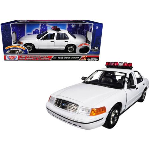 Motormax 1/18 Car 2001 Ford Crown Victoria Police White with Flashing Light Bar