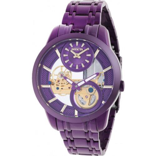 Invicta Men's Watch Objet D Art Mechanical Skeleton Dial Purple Bracelet 44334 メンズ
