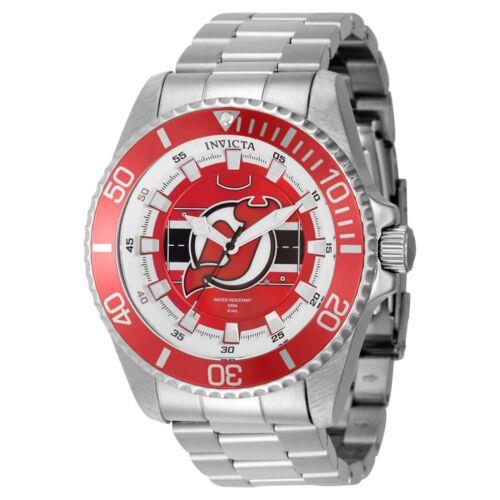 Invicta Men's Watch NHL New Jersey Devils Silver Tone Red Rotating Bezel 42253 