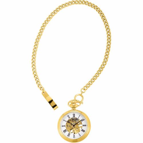 Invicta Men's Pocket Watch Objet D Art Mechanical Yellow Gold SS Chain 32290 メンズ