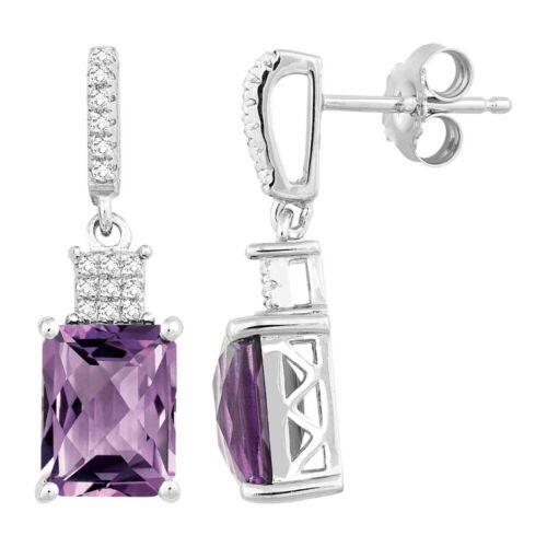 Bellissima Sterling Silver Rectangular Amethyst Earrings ユニセックス