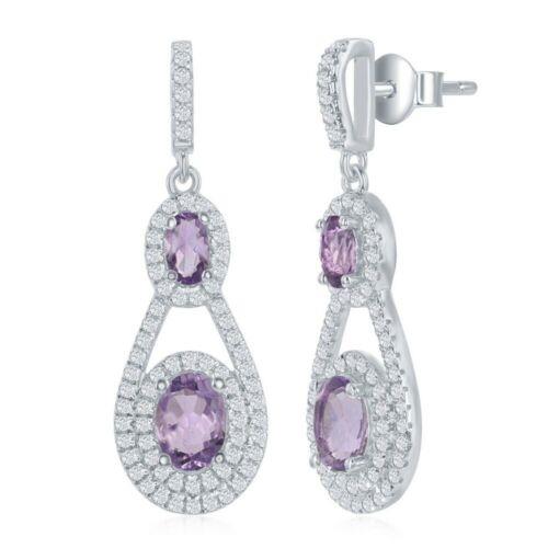 Bellissima Sterling Silver Purple Oval Amethyst Earrings ユニセックス