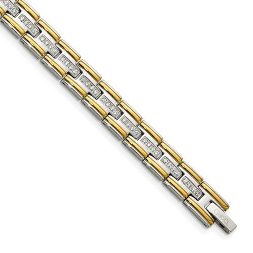 楽天サンガChisel Stainless Steel Polished Yellow IP CZ 8.50in Link Bracelet ユニセックス