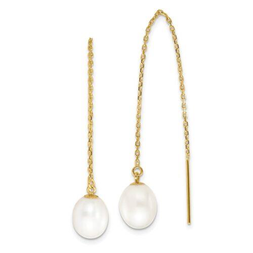 Jewelry 14k 7-8mm White Rice FW Cultured Pearl Cable Chain Threader Earrings ユニセックス