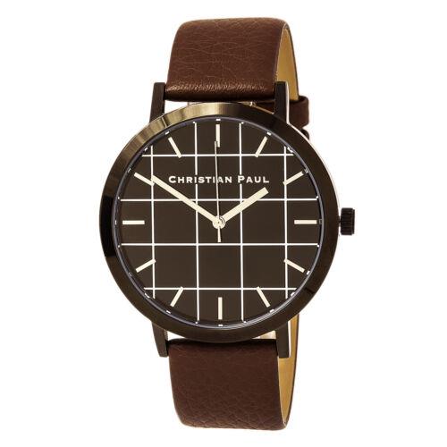 Christian Paul Men's Watch Grid Pattern Black and White Dial Brown Strap GR-02 メンズ
