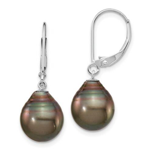 Jewelry 14K WG 10-11mm Teardrop Saltwater Cultured Tahitian Leverback Earrings ˥å