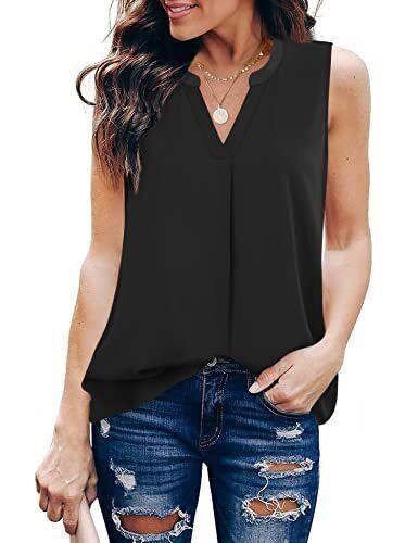 Timeson Black Blouse for Women Summer Sleeveless Womens Tunics Tops for Leggings レディース