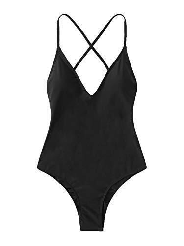 SOLY HUX Womens Plunge Neck Cross Back High Cut One Piece Bathing Suits レディース