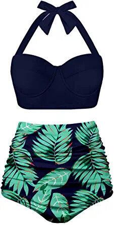 Aixy Women Vintage Two Piece Swimsuits High Waisted Bathing Suits with レディース