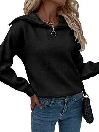 Yizenge Womens Loose Long Sleeve Turtleneck Half Zip Knit Sweater Black XL fB[X