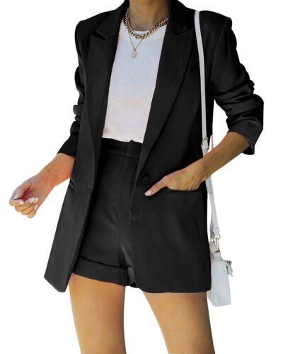 Fisoew Womens 2 Piece Open Front Long Sleeve Blazer and Solid Short Pants Suit レディース