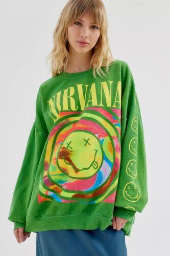 Urban Outfitters X Nirvana Smile Face Oversize Crewneck Sweatshirt in L/XL Green レディース