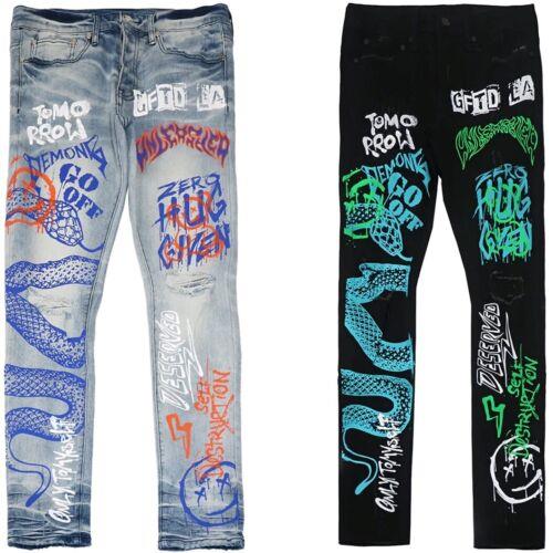 GFTD LA Los Angeles Men's SED Skinny Fit Painted Snake Distressed Rip Jeans メンズ
