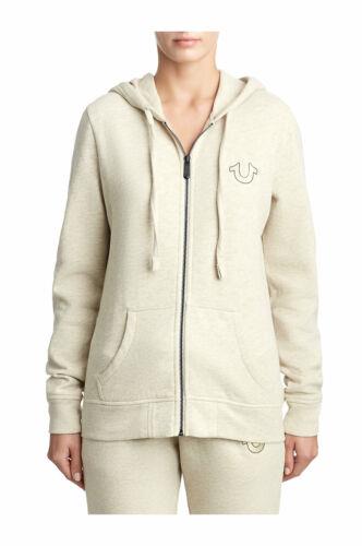 True Religion Women's Metallic Foil Logo Hoodie Sweatshirt in Heather Oatmeal レディース