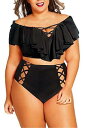 Sovoyontee Women Black Plus Size Ruffle Flounced High Waisted Swimsuits レディース