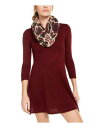 MY MICHELLE Womens Burgundy 3/4 Sleeve Jewel Neck Short Fit + Flare Dress M レディース