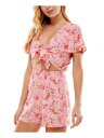 BEBOP Womens Pink Tie At Chest Flutter Sleeve V Neck Shorts Romper Juniors S fB[X