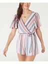 TRIXXI Womens Pink Printed Surplice Neckline Romper Juniors XXS fB[X