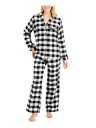 FAMILY PJs Womens White Plaid Button Up Top Straight leg Pants Pajamas M fB[X