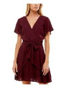 SPEECHLESS Womens Burgundy Tie-belt Flutter Sleeve Mini Dress Juniors 7 レディース