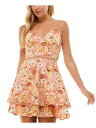 CITY STUDIO Womens Coral Lined Inset Waist Spaghetti Strap Short Dress Juniors 9 fB[X