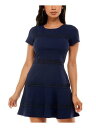 B DARLIN Womens Navy Lace-Scuba Crepe Short Sleeve Mini Dress Juniors 910 fB[X