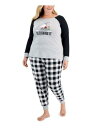 FAMILY PJs Womens Sleighing It Black Band Top Cuffed Pants Knit Pajamas Plus 1X fB[X