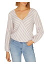 サンクチュアリ SANCTUARY Womens Ivory Striped Long Sleeve V Neck Faux Wrap Top XS レディース