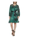 JoNC CALVIN KLEIN Womens Green Belted Lined Long Sleeve Shift Dress Petites 10P fB[X